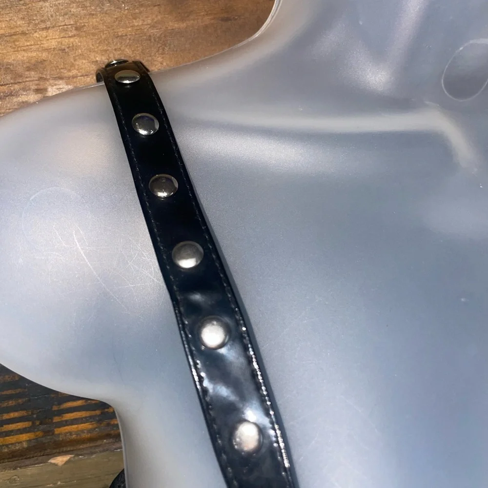 Elegant Moments Patent Leather Mesh Corset with Silver Studded M - Picture 9 of 11